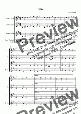 page one of Petra - clarinet quartet