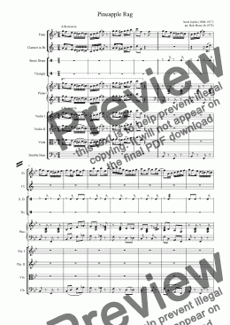 page one of SCOTT JOPLIN: Pineapple Rag (arr. for string quartet, flute, clarinet and percussion)