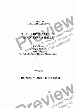 page one of PART-SONG - ’THE HARP THAT ONCE THRO’ TARA’S HALLS’ - THOMAS MOORE (1779-1852) No.7 arr. for SSA a cappella