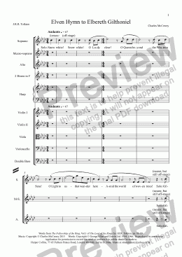 page one of Elven Hymn to Elbereth Gilthoniel, orchestral