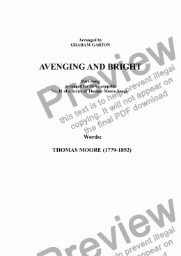 page one of PART-SONG - ’AVENGING AND BRIGHT’ THOMAS MOORE (1779-1852) No.11 arranged for SSA a cappella