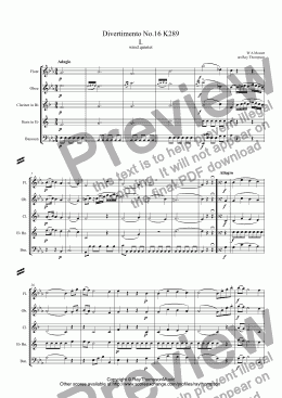 page one of Mozart: Divertimento No.16 K289 in Eb (complete) arr.wind quintet