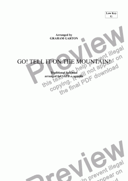 page one of SPIRITUAL - ’GO! TELL IT ON THE MOUNTAIN!’ - Traditional Spiritual - a simple arrangement for SATB a cappella High Key C