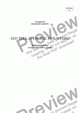 page one of SPIRITUAL - ’GO! TELL IT ON THE MOUNTAIN!’ - Traditional Spiritual - an easy SATB arrangement a cappella Low key G