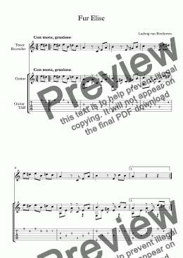 page one of Fur Elise - Duet for Guitar and Tenor Recorder (with TAB)