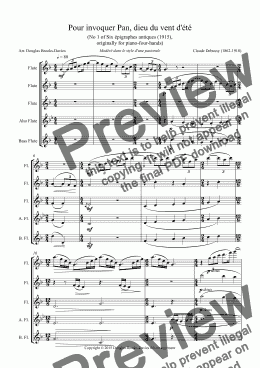 page one of DEBUSSY, Claude: Epigraphes antiques (1915), nos 1 and 6, arranged for Flute Choir (3fl, afl, bfl)