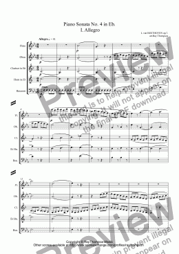page one of Beethoven: Piano Sonata No. 4 in Eb.Op.7 Mvt. I. Allegro arr.wind quintet