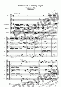page one of Brahms: Variations on a Theme by Haydn Variation VI. arr. wind quintet