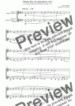 page one of Danny Boy (Londonderry Air) (for clarinet (Bb) duet, suitable for grades 2-5) (152CLDU01)