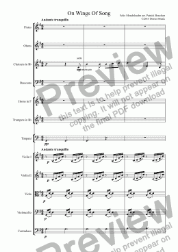 page one of Mendelssohn - On Wings Of Song for Orchestra