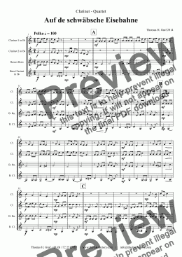 page one of Auf der schäbsche Eisebahne  - Swabian anthem/Oktoberfest  - Clarinet Quartet