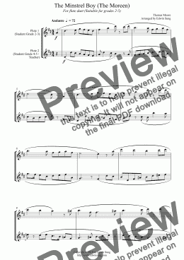 page one of The Minstrel Boy (The Moreen) (for flute duet, suitable for grades 2-5) (152FLDU02)