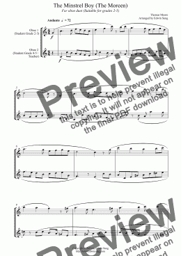 page one of The Minstrel Boy (The Moreen) (for oboe duet, suitable for grades 2-5) (152OBDU02)