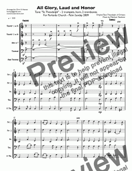 page one of All Glory, Laud and Honor Tune: "St. Theodulph" - 2 trumpets, horn, 2 trombones For Parkside Church - Palm Sunday 2009