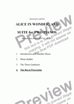 page one of PIANO MUSIC - ALICE IN WONDERLAND -  SUITE for PIANOS (4 MVTS.) No.4 THE ROYAL PROCESSION (arranged from the INCIDENTAL MUSIC)