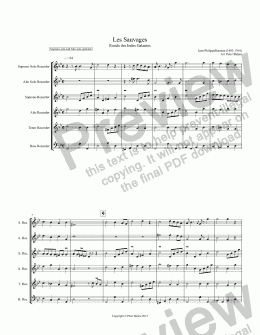 page one of Les Sauvages for Recorder Ensemble