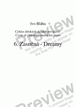 page one of DREAMY (Zasněná) - children’s piece for piano