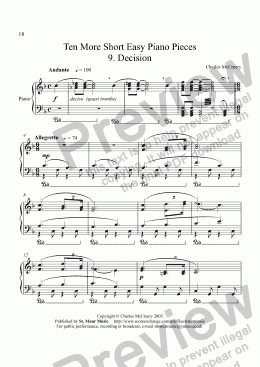 page one of Ten More Short Easy Piano Pieces 9. Decision