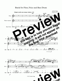 page one of Burial for Flute, Voice and Bass Drum