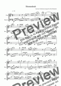 page one of Shenandoah for Flute and Bassoon