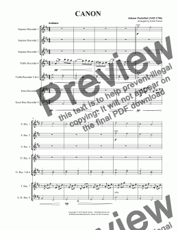 page one of Pachelbel's Canon in D for Recorder Octet