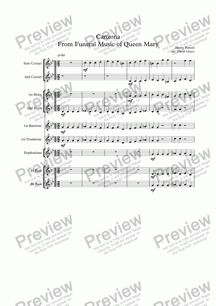 Canzona From Funeral Music Of Queen Mary Purcell Download Pdf File