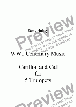 page one of WW1 Centenary Music   Carillon and Call for Five Trumpets in Bb