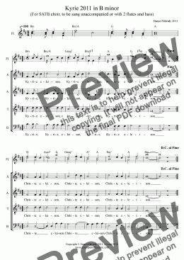 page one of Kyrie 2011 (SATB & optional flutes) in B minor