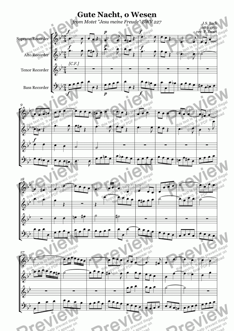 Gute Nacht O Wesen Bach Download Sheet Music Pdf File