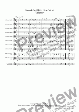 page one of Mozart: Serenade No.10 K361 (Gran Partita) IV.Menuetto arranged clarinet choir