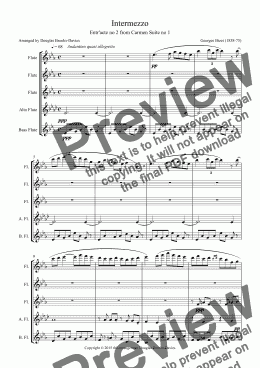 page one of BIZET, Georges: Intermezzo from Carmen Suite no 1, arranged for Flute Choir (3fl, afl, bfl)