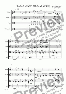 page one of RASA SAYANG EH (MALAYSIA)--Quartet