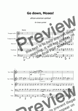 page one of Go down, Moses! - for brass quintet