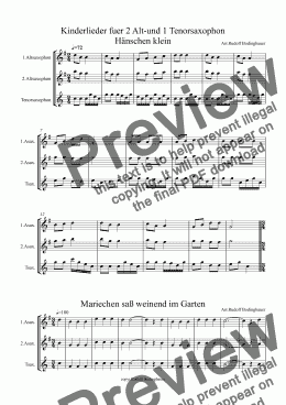 page one of Kinderlieder für 2 Alt-und 1 Tenorsaxophon