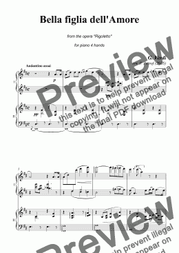 page one of Verdi - "Bella figlia dell’Amore" from the opera "Rigoletto" - piano 4 hands