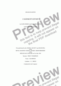 page one of CAEDMON’S HYMN - English Choral Work - Full Score of an 11-minute Concert piece for Narrator, SATB Choir, Soli and Full Orchestra (2222 4231 T 2P Org ad lib. Str)