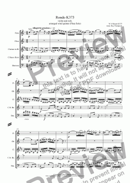 page one of Mozart: Rondo K373 (orig. violin/orch.) arr wind quintet 