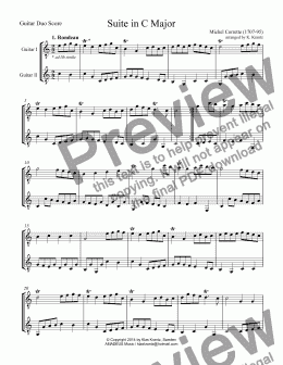 page one of Suite in C Major for guitar duo