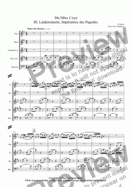 page one of Ravel: Ma Mère L’oye (Mother Goose Suite) Mvt.III. Laideronnette, Impératrice des Pagodes. arr.wind quintet