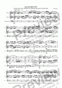 page one of ALLEGRETTO for 2 flutes (oboes, violins) and ’cello (bassoon)