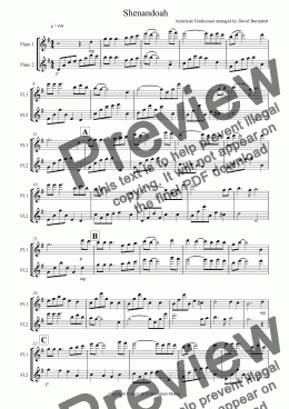 page one of Shenandoah for Flute Duet