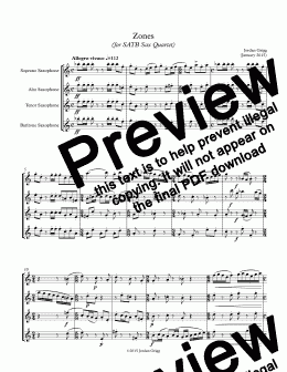 page one of Zones (for SATB Sax Quartet)