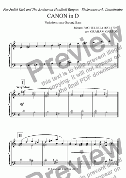 page one of PACHELBEL CANON in D arranged for Handbells 2 - pages - popular arrangement