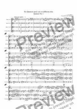 page one of Dauprat: Six Quatuors pour cors en different tons (Six quartets  for horns in different keys): horn quartet