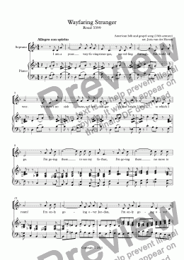 page one of Wayfaring Stranger [American gospel song] (simple canon + keyboard)