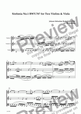 page one of Sinfonia No.1 BWV.787 for Two Violins & Viola