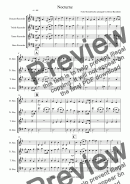 page one of Nocturne (from A Midsummer Night’s Dream) for Recorder Quartet