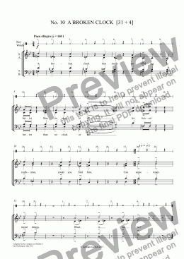 page one of *SONG CYCLE’ - ’WINDING RHYMES’ Vignette for SATB a cappella No. 10  'A BROKEN CLOCK'  [31 + 4] Words: J. R. Heron