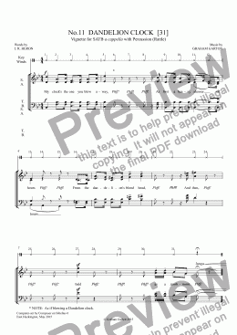 page one of *SONG CYCLE - ’WINDING RHYMES’ Vignette for SATB a cappella No.11 - ’DANDELION CLOCK’. Words: J. R. Heron