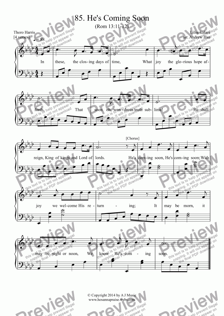 He's Coming Soon - Easy Piano 85 - Download Sheet Music PDF file